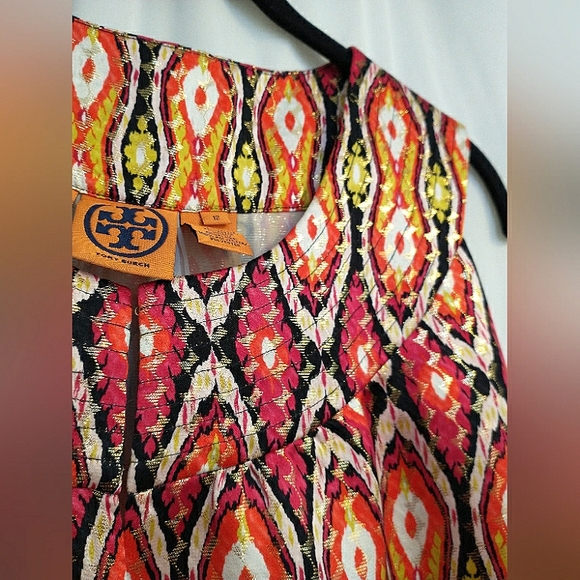 Tory Burch Boho Print Metallic Silk-Blend Tank Top Size 12 - Picture 4 of 7